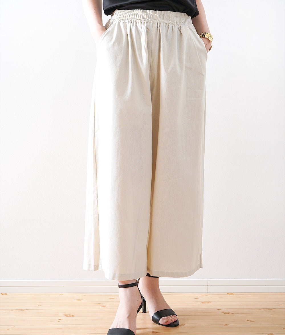 【SALE】Linen blend loose cropped wide pants