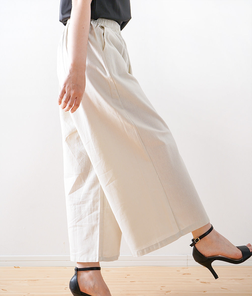 【SALE】Linen blend loose cropped wide pants