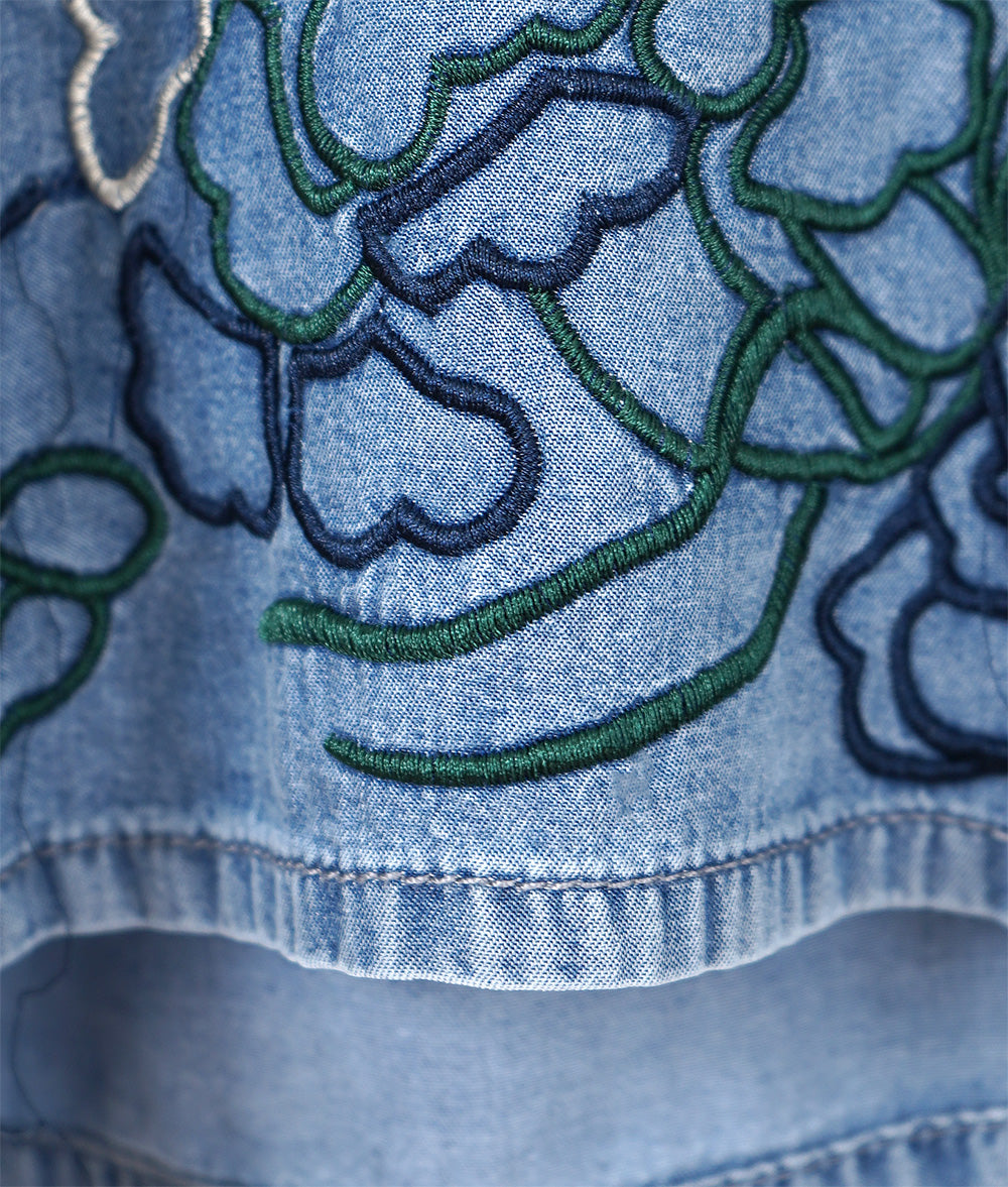 Cropped wide pants with floral embroidery