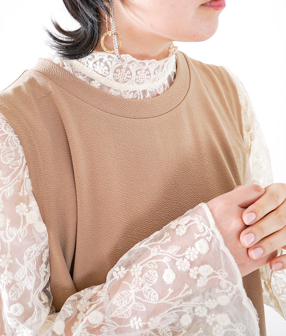 Delicate floral tulle lace blouse