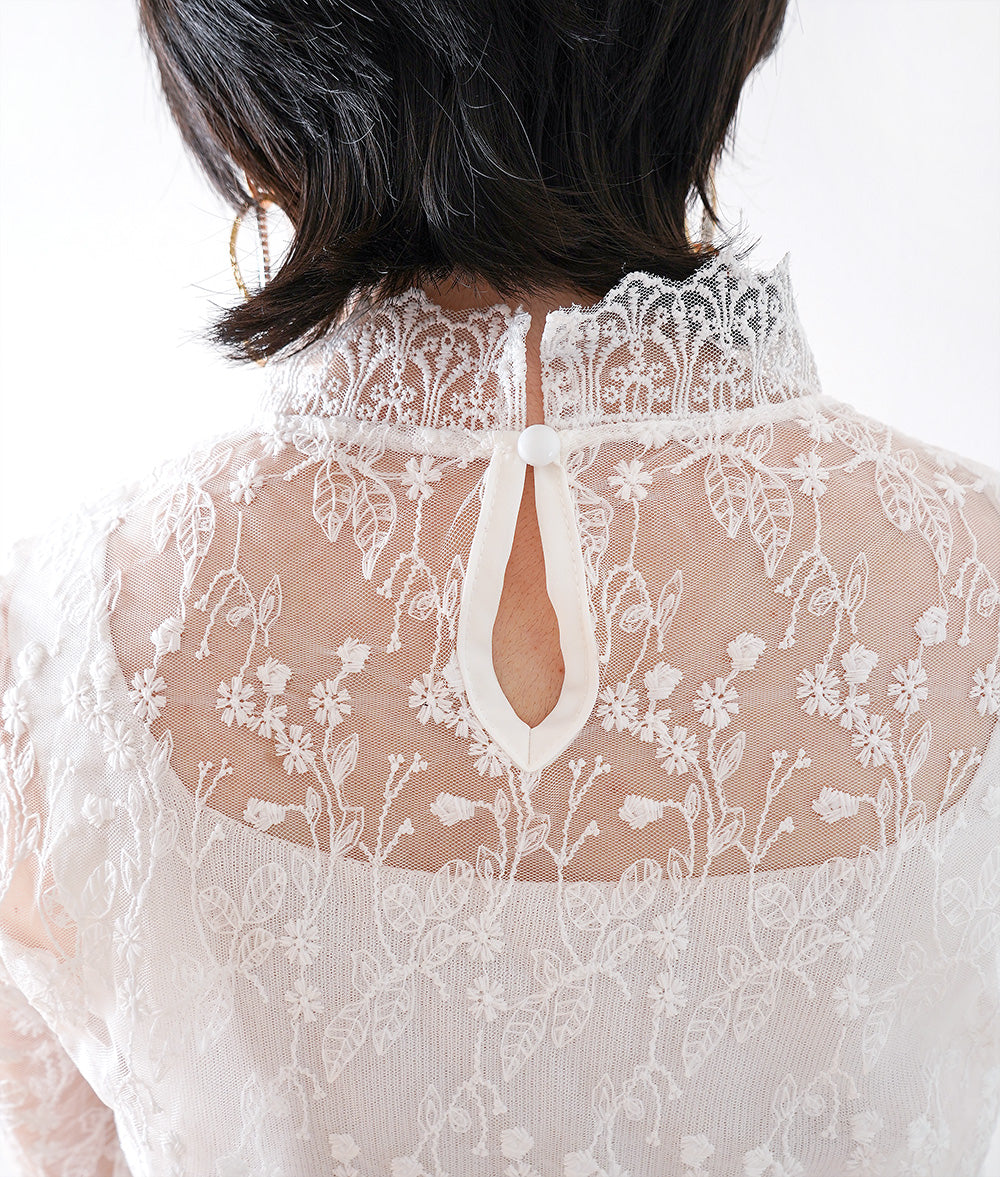 Delicate floral tulle lace blouse