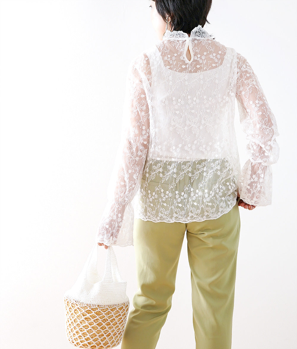 Delicate floral tulle lace blouse