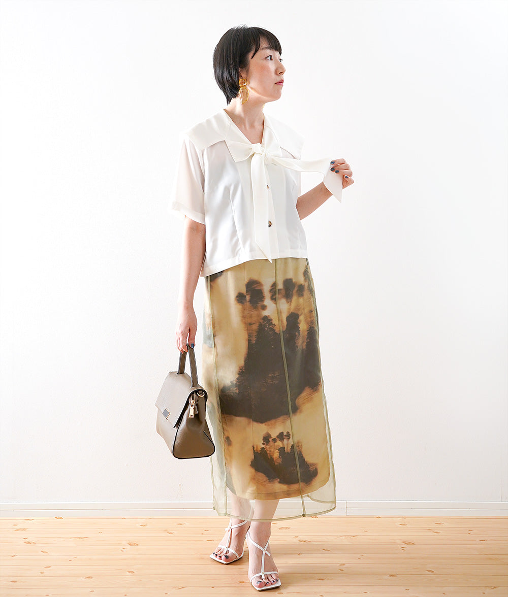 Sailor collar ribbon blouse