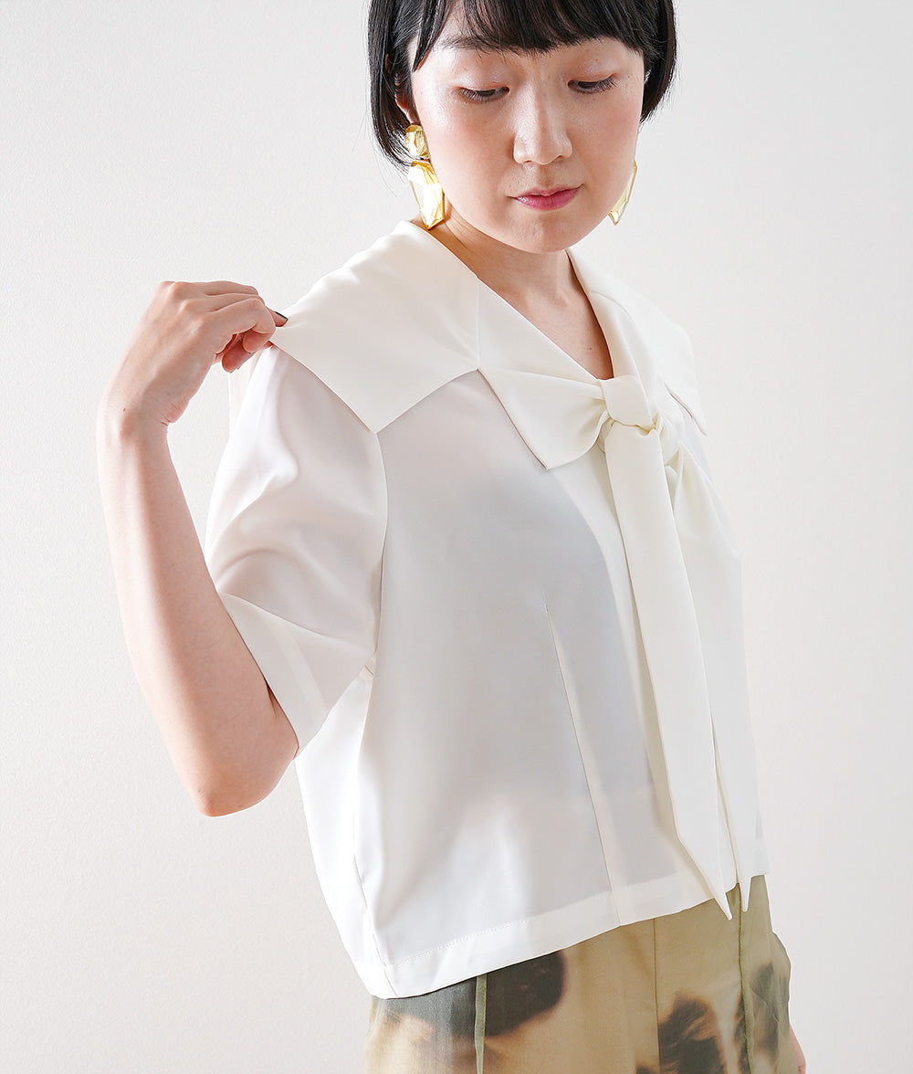 Sailor collar ribbon blouse
