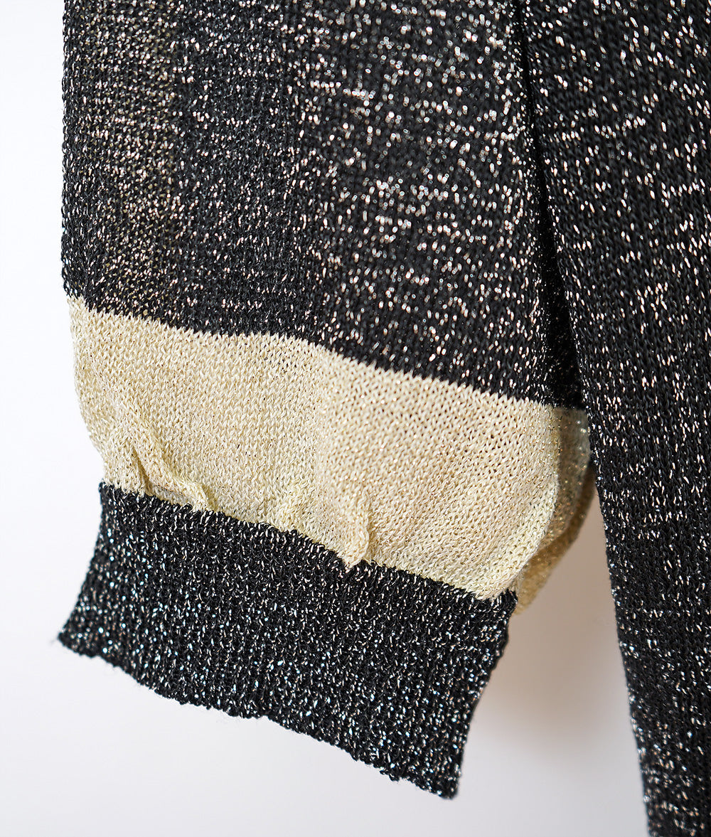 Glittering shoulder line lamé knit