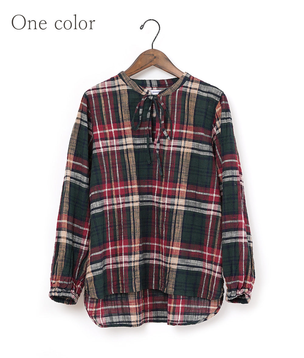 【SALE】Natural slub check blouse