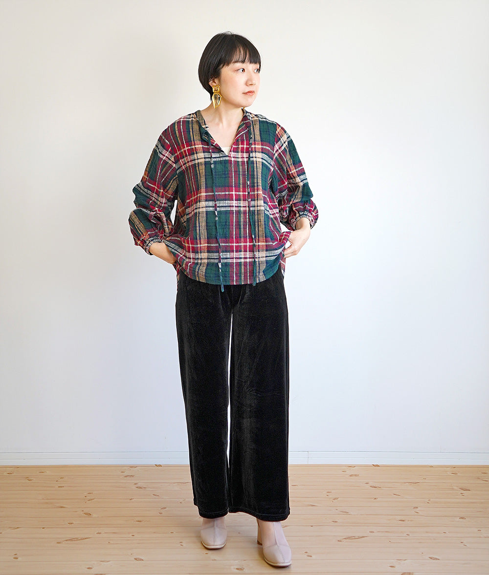 【SALE】Natural slub check blouse