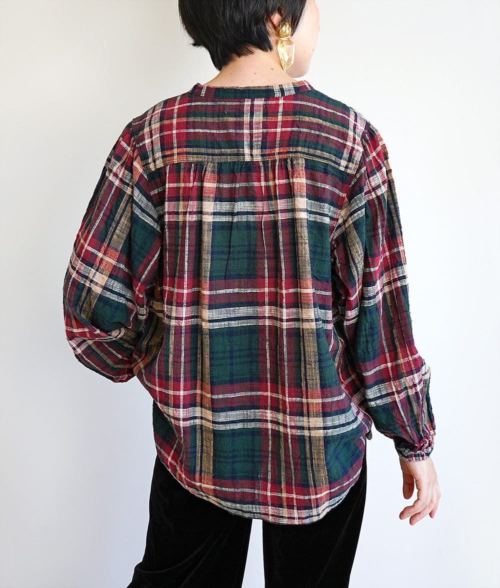 【SALE】Natural slub check blouse