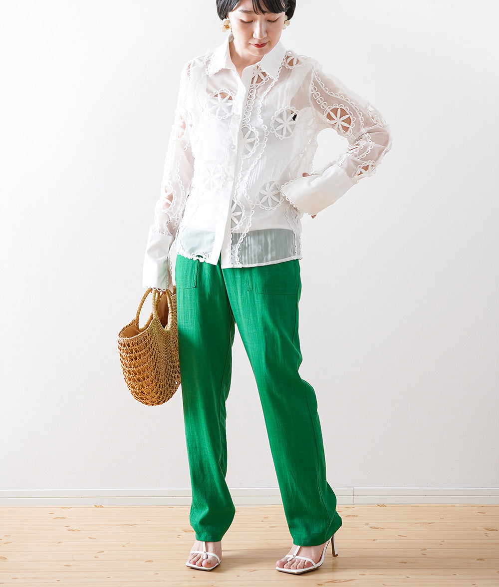 Green linen rayon pants