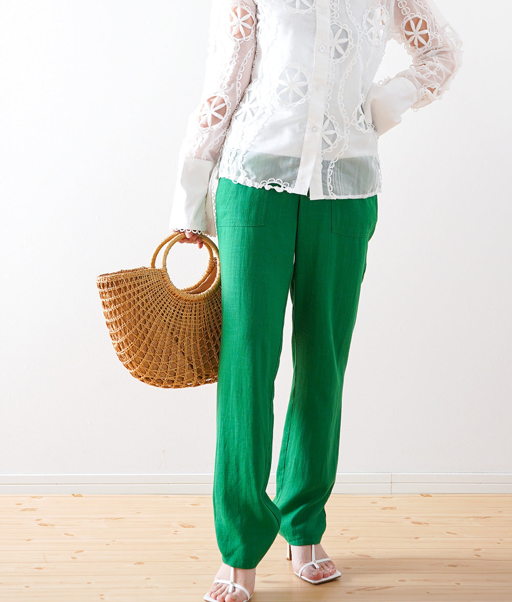 Green linen rayon pants