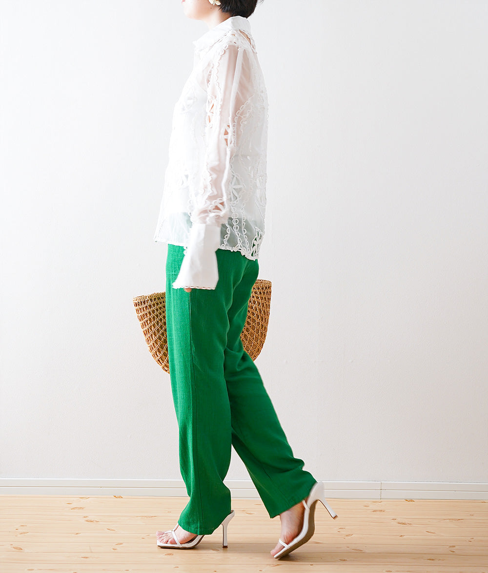 Green linen rayon pants