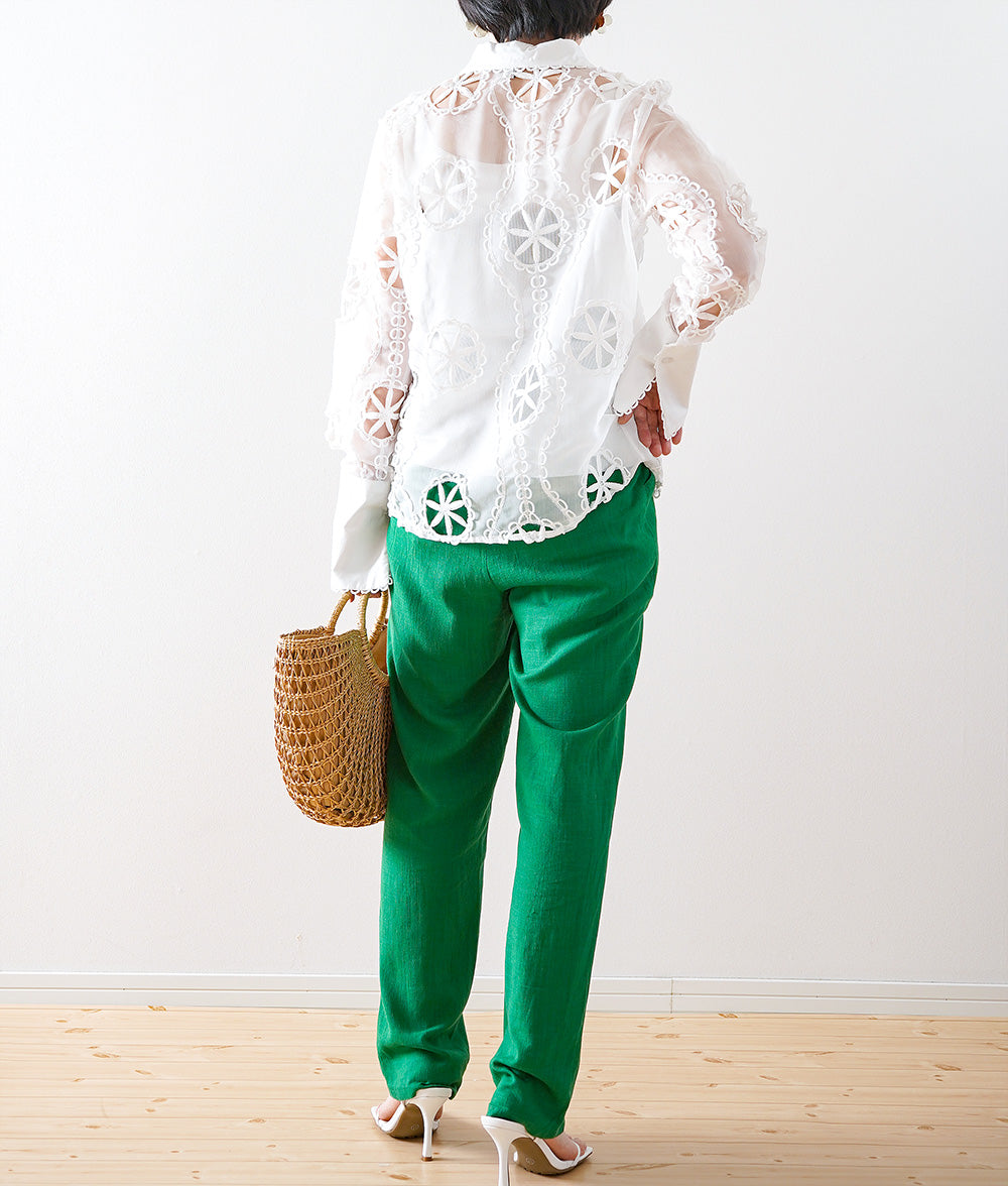 Green linen rayon pants