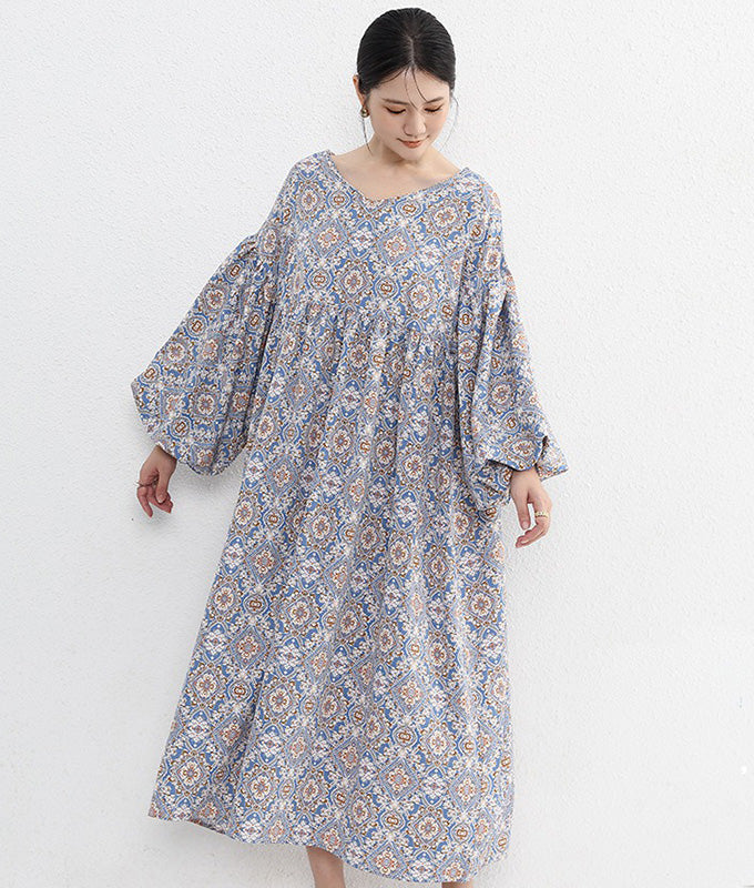 Arabesque pattern balloon sleeve dress