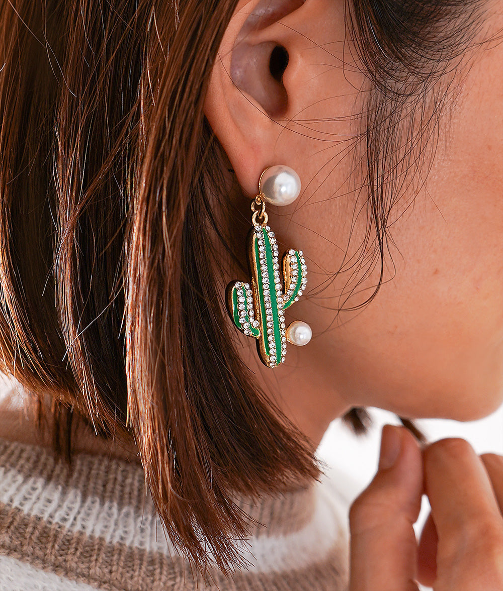 Cactus and pearl earrings