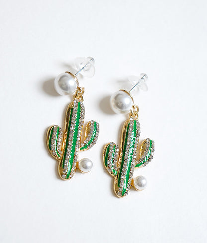 Cactus and pearl earrings