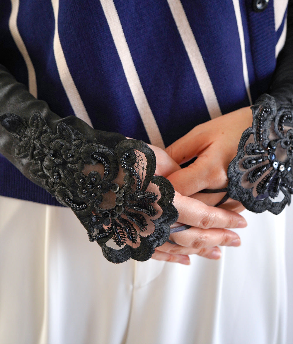 Flower embroidery and bijou arm cover