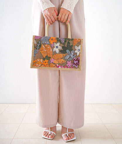 Sparkling flower sequin tote bag