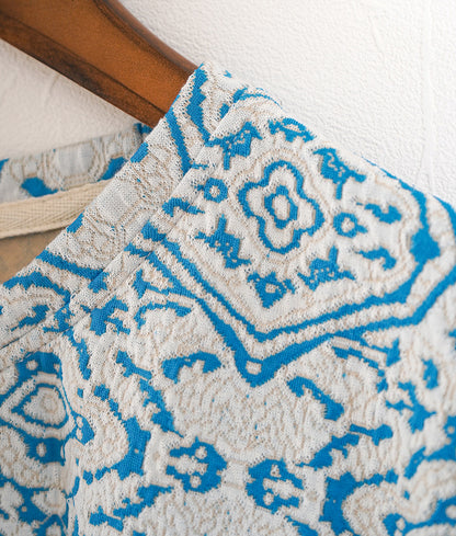 White and blue arabesque cut and sewn