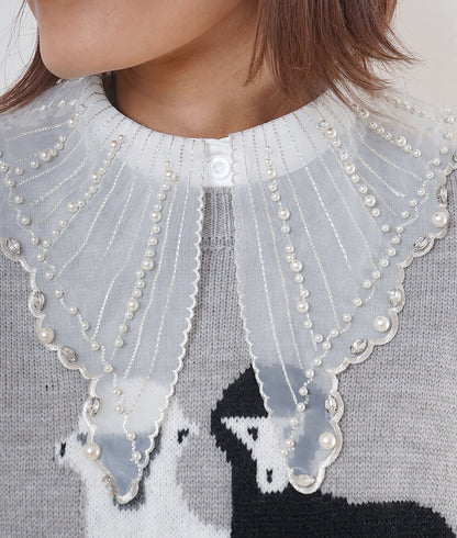 Pearl, stone and lace collar