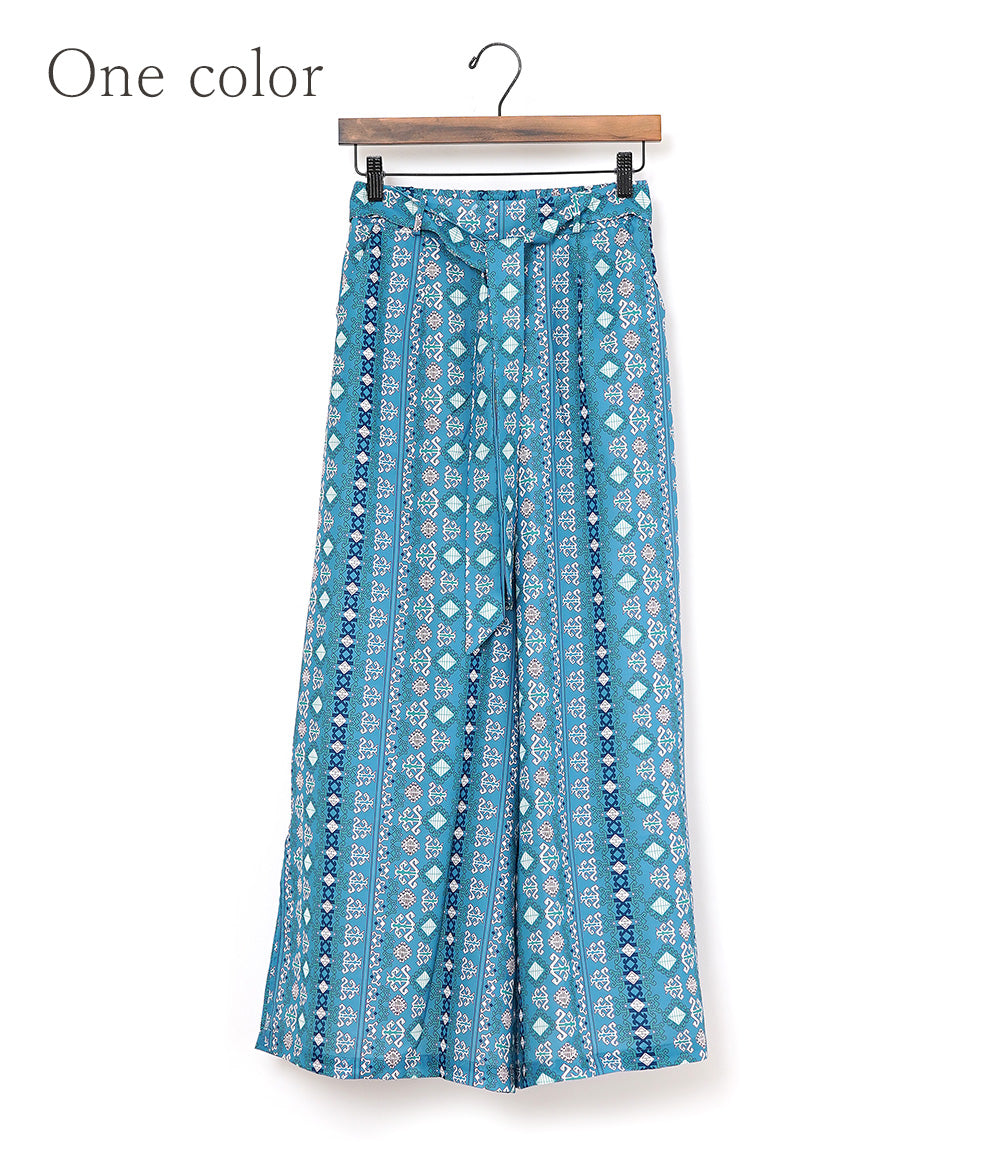Asian pattern wide pants