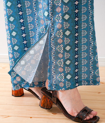 Asian pattern wide pants