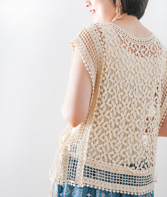 Natural crochet lace vest