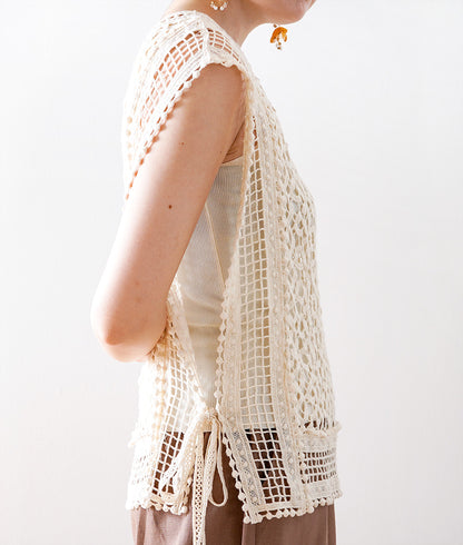 Natural crochet lace vest