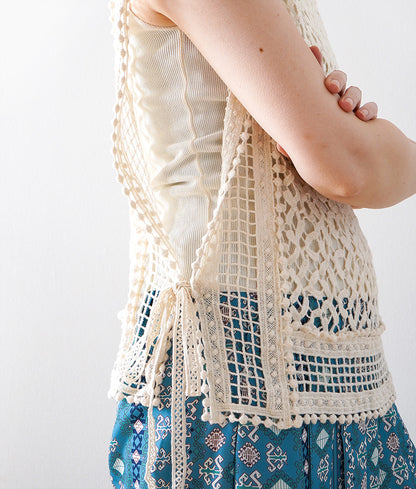 Natural crochet lace vest