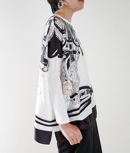 Dolman sleeve blouse with scarf print