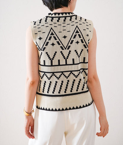 Ethnic-inspired knit jacquard top