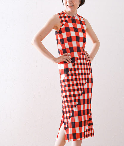 Retro check pleated dress