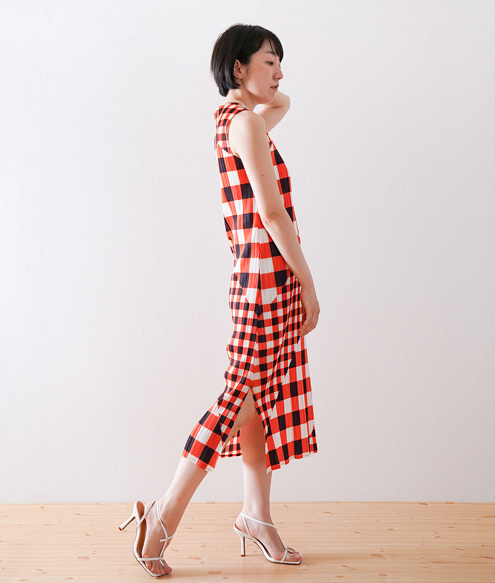 Retro check pleated dress