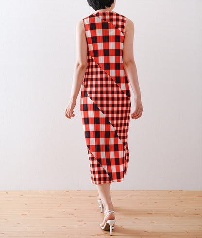 Retro check pleated dress