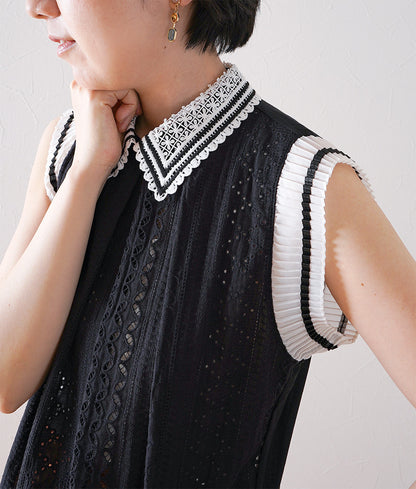 Sleeveless shirt with cutwork lace