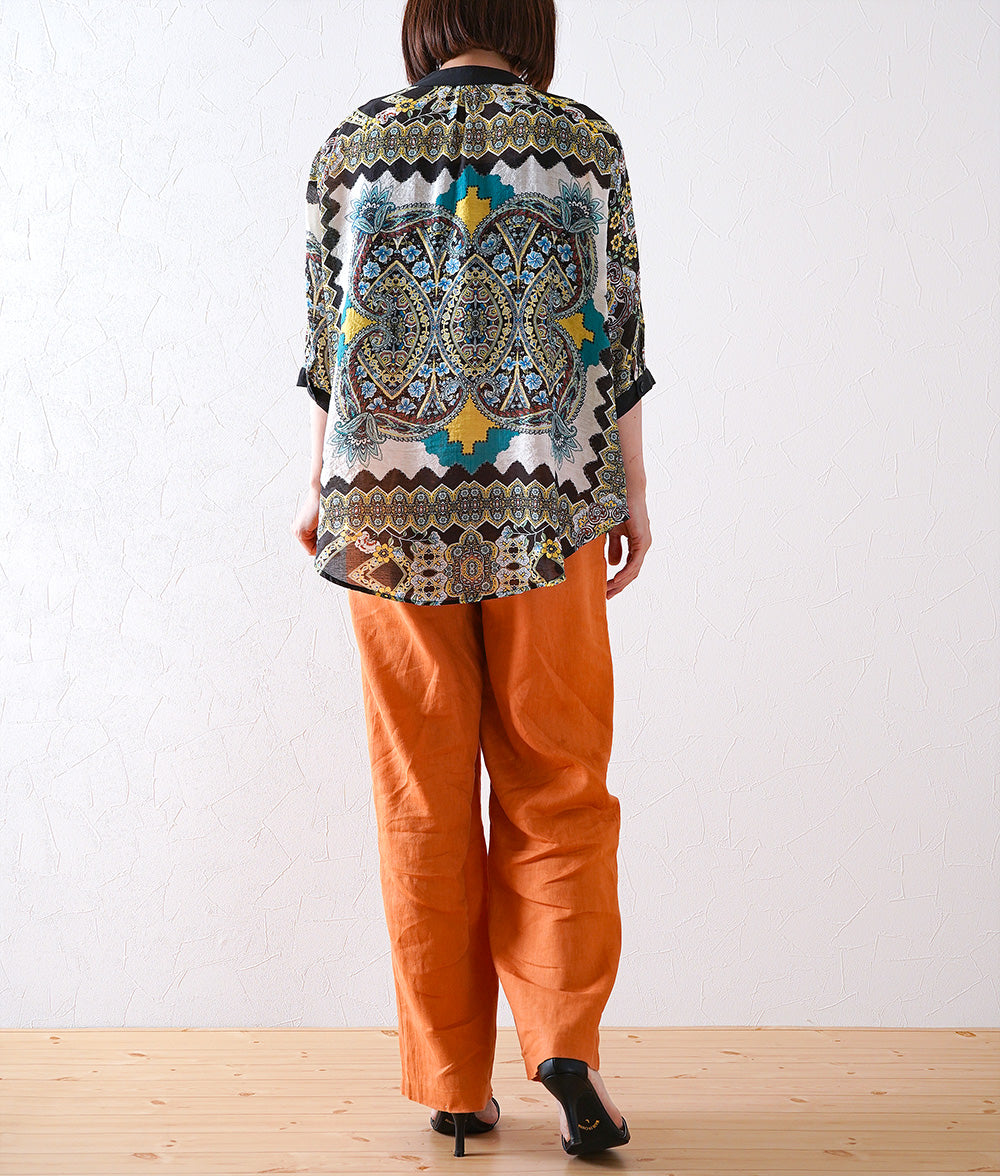 Flower stone and ethnic pattern blouse