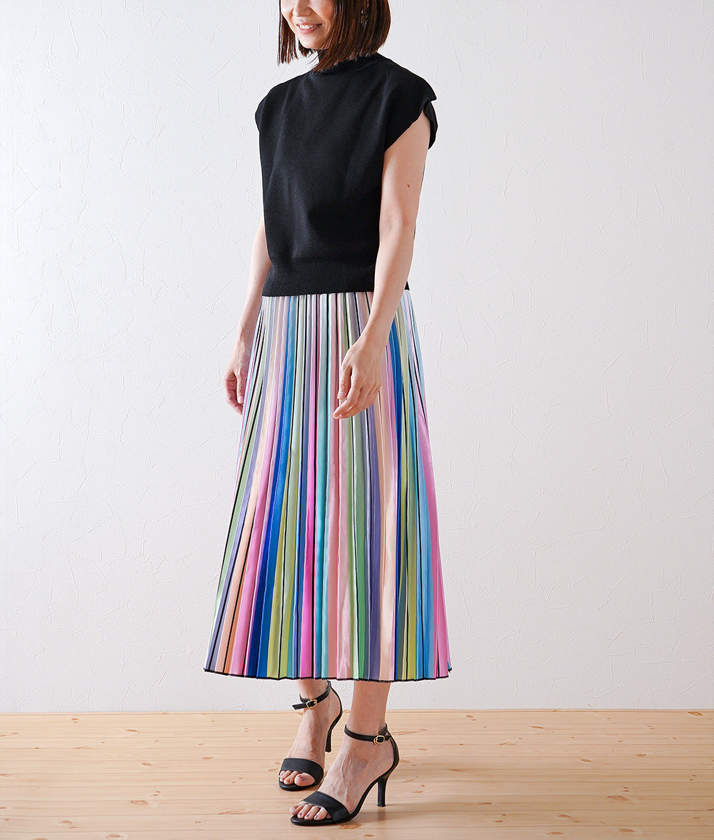 Satin rainbow pleated skirt