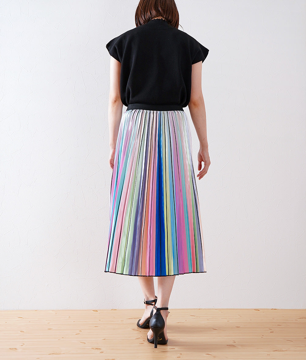 Satin rainbow pleated skirt