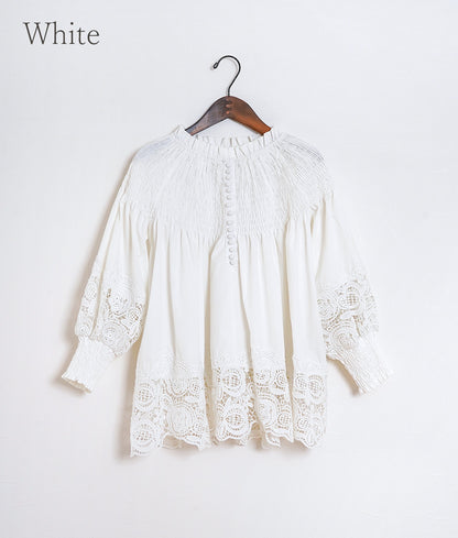 Floral lace and ruched blouse
