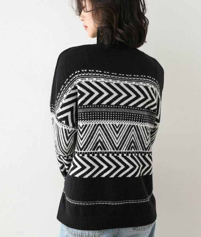 Geometric jacquard high neck knit