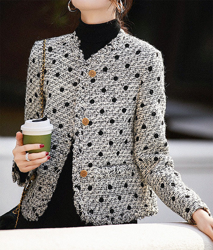 Dot flocked print tweed jacket