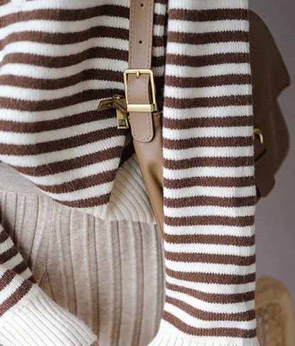 Turtleneck layered striped knit