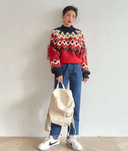 Ortega pattern and fringe knit