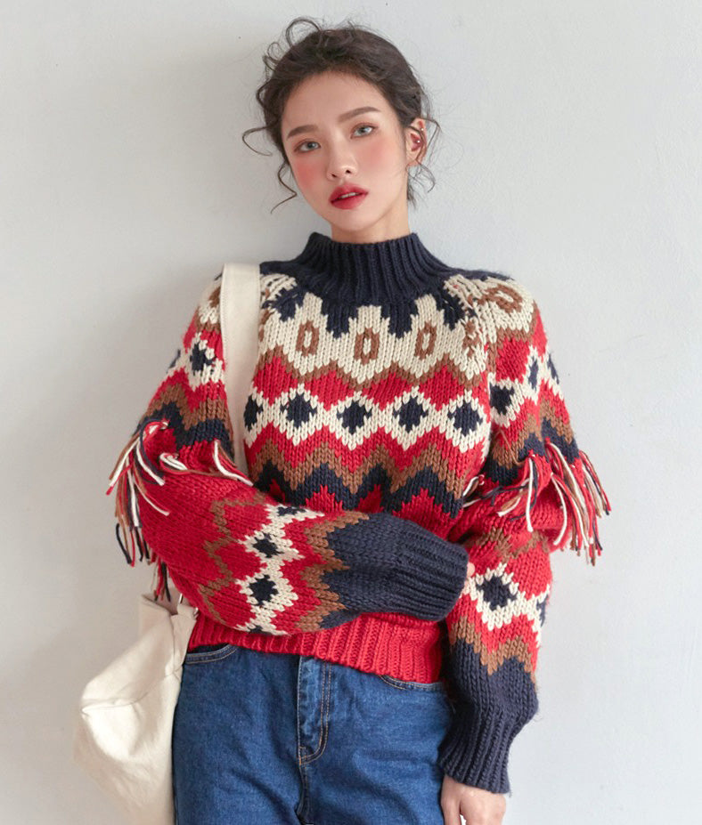 Ortega pattern and fringe knit
