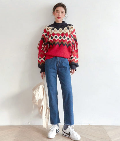 Ortega pattern and fringe knit