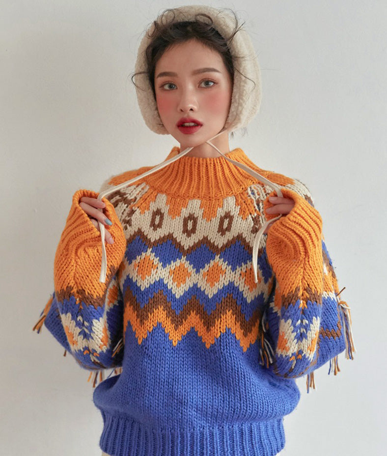 Ortega pattern and fringe knit