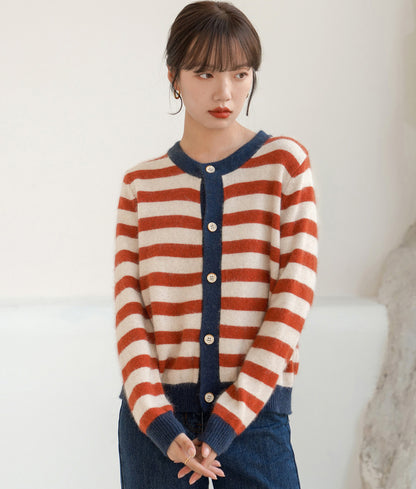 Border knit cardigan with color trim