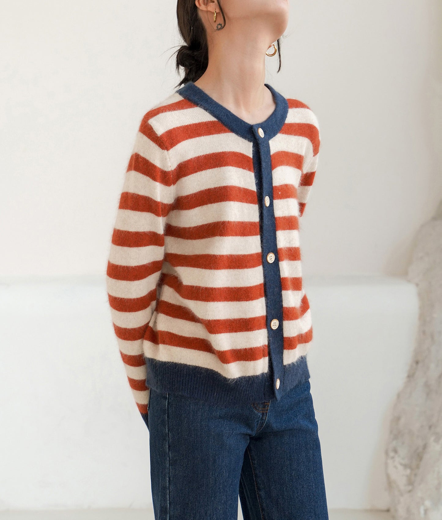 Border knit cardigan with color trim
