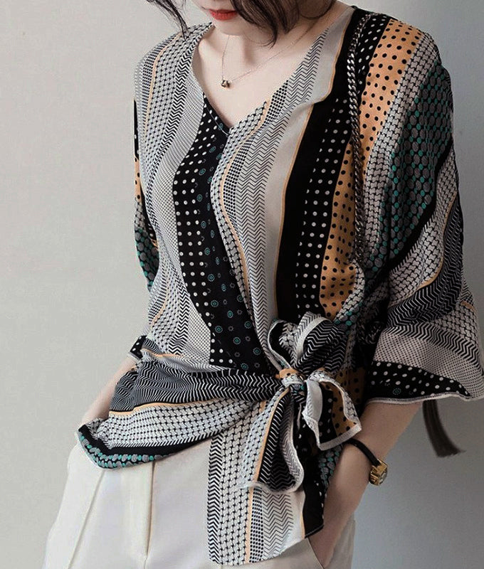Multi-pattern knot design blouse