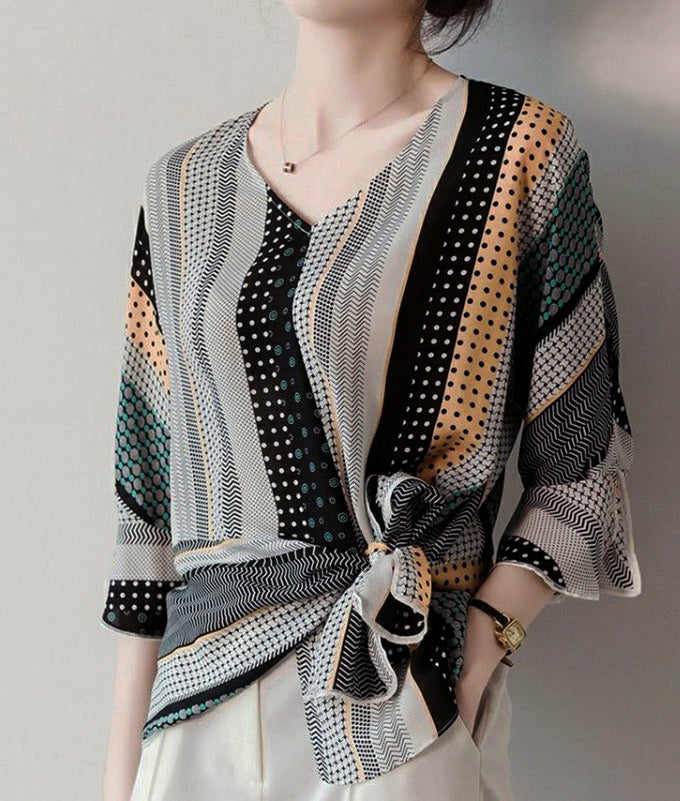Multi-pattern knot design blouse