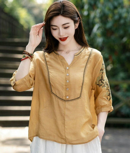 Sheer cotton blouse with flower embroidery